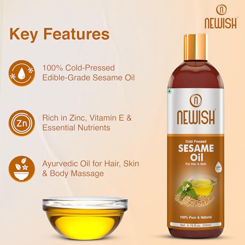 Newish Cold Pressed Sesame oil for Hair, Skin and Massage (Til Ka Tel/Til Oil) 100% pure & Natural, 200ml - Pack Of -1 - Image 3