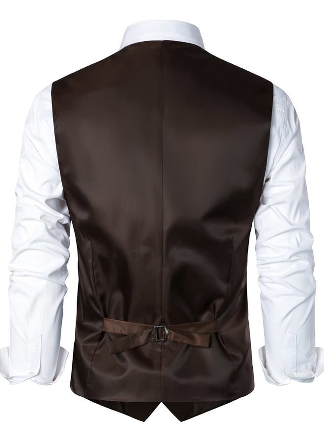 ZEROYAA Men's Hipster Urban Design 3 Pockets Business Formal Dress Vest for Suit Tuxedo, Zlsv16-brown, 3XL - Image 3