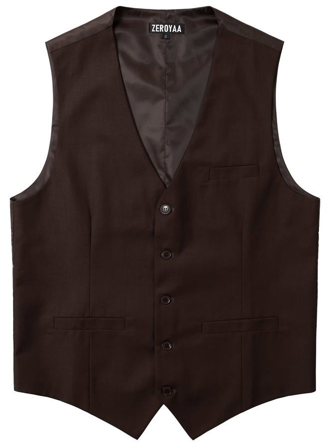 ZEROYAA Men's Hipster Urban Design 3 Pockets Business Formal Dress Vest for Suit Tuxedo, Zlsv16-brown, 3XL - Image 4