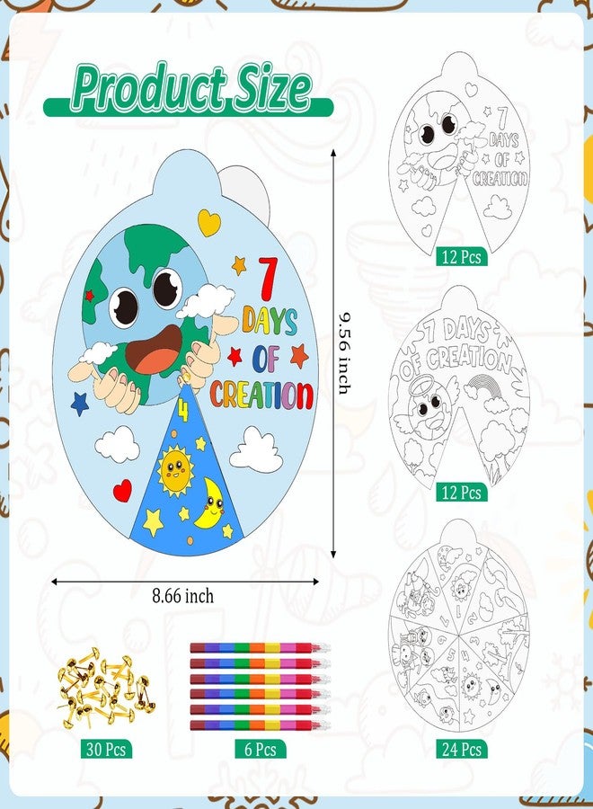 Cinrobiye 24 Sets 7 Days of Creation Coloring Craft Kit Bible Wheel Crafts Religious Holy Week Sunday School Jesus Last Week Art Activities for VBS Home Family School Classroom Party Favors - Image 2