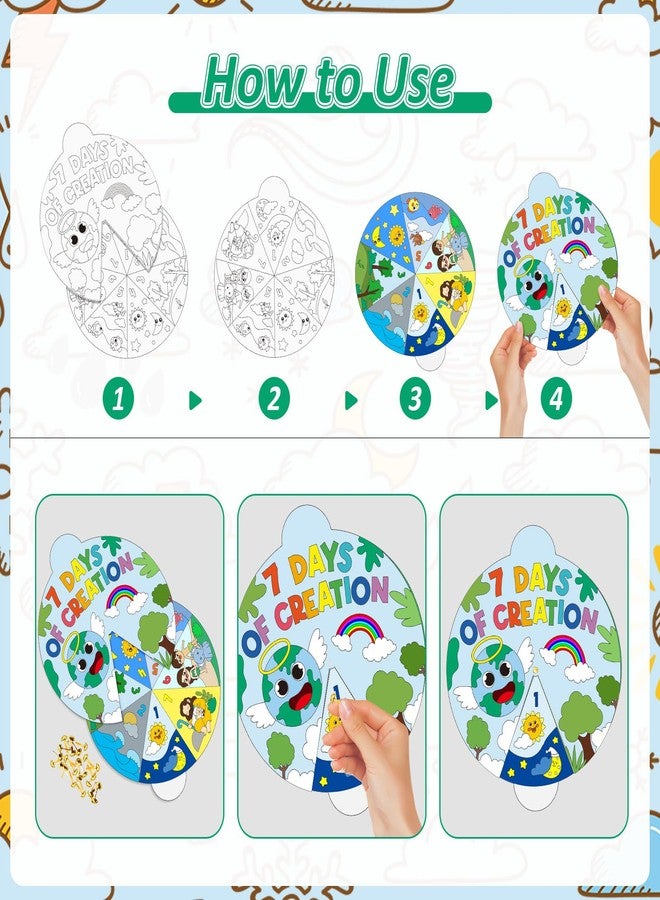 Cinrobiye 24 Sets 7 Days of Creation Coloring Craft Kit Bible Wheel Crafts Religious Holy Week Sunday School Jesus Last Week Art Activities for VBS Home Family School Classroom Party Favors - Image 3