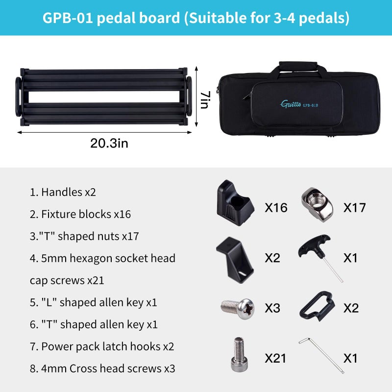 GUITTO Guitar Pedal Board - Clip-Mount Guitar Effect Pedal board Aluminum Alloy with Carry Bag No Residue GPB-01 Small - Image 5