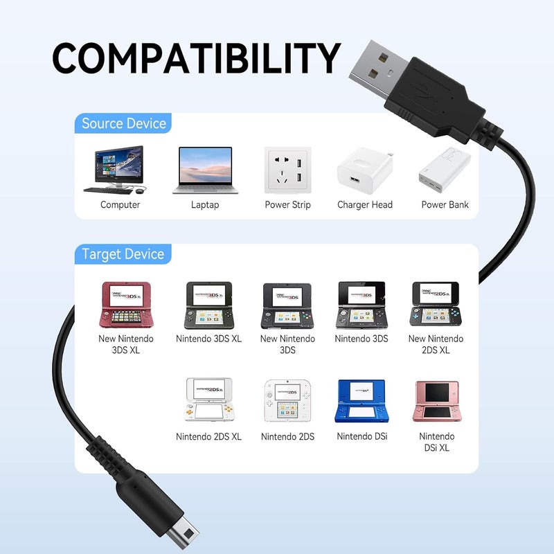Demark Charger for Nintendo 3DS, 1.2M Charging Cable for Nintendo 3DS, DS/DSi, 3DS XL, 2DS, New 3DS, New 3DS XL (Black) - Image 5