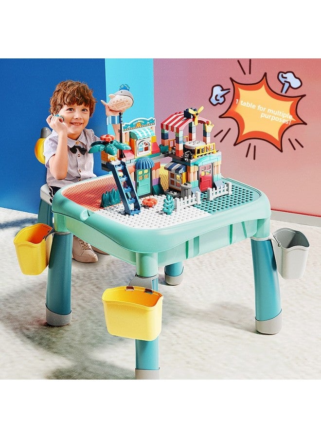 متوافقة مع طاولة مكعبات بناء ليغو فيلي، ألعاب مجمعة متعددة الوظائف للأطفال الأولاد يتعلمون جزيئات كبيرة لون الطفل: طاولة مكعبات بناء قابلة للتعديل + كرسي واحد + 105 عربة - Image 4