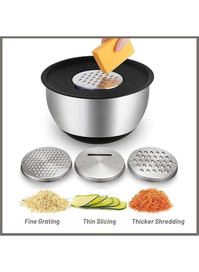 TRASSLE 5 Pack Mixing Bowls With Airtight Lids,Stainless Steel Mixing Bowls Set With 3 Grater Attachments,5 Sizes With Non-Slip Silicone Bottom, Fit As Baking Gift Or Kitchen Cereal Salad  - Image 4