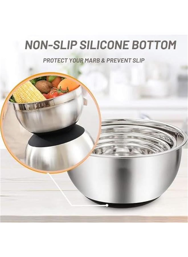 TRASSLE 5 Pack Mixing Bowls With Airtight Lids,Stainless Steel Mixing Bowls Set With 3 Grater Attachments,5 Sizes With Non-Slip Silicone Bottom, Fit As Baking Gift Or Kitchen Cereal Salad  - Image 5