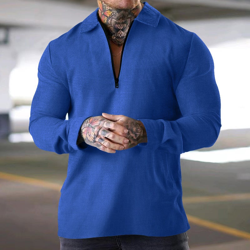 2025 Cross-Border Autum Men''s Long-Sleeved T-Shirt Heavy Waffle Thin Lapel Polo Shirt Polo Suit - Image 5