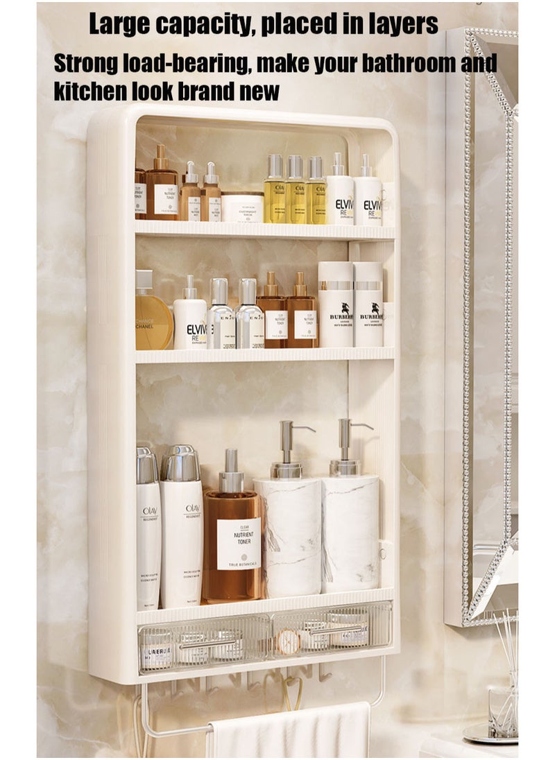 3 Tiers Bathroom Wall Mounted Rack Bathroom Storage Rack Free Punch Bathroom Storage Rack Wall Mounted Rack Shampoo Cosmetic Kitchen Home Bathroom Storage Toilet Bathroom Accessories