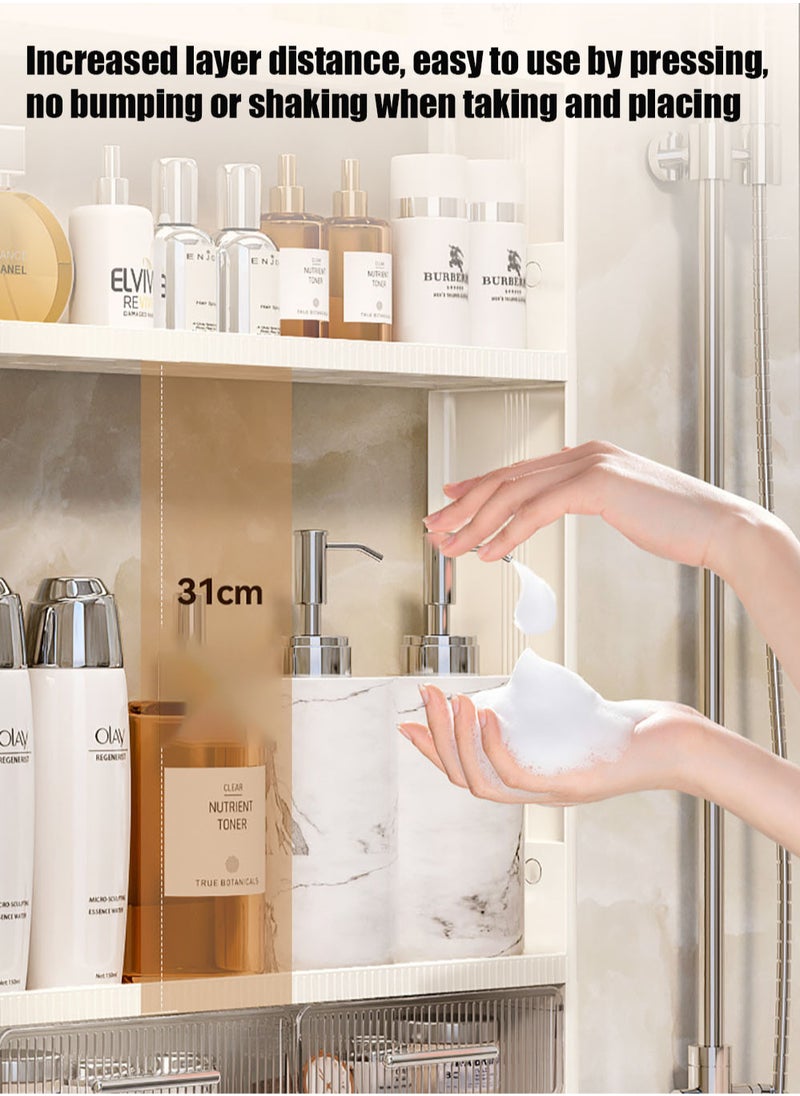 3 Tiers Bathroom Wall Mounted Rack Bathroom Storage Rack Free Punch Bathroom Storage Rack Wall Mounted Rack Shampoo Cosmetic Kitchen Home Bathroom Storage Toilet Bathroom Accessories