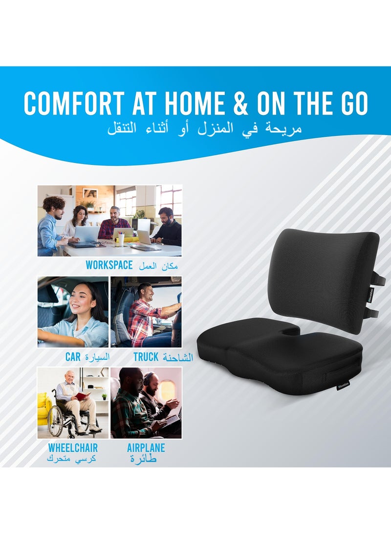 XICEN Seat Cushion & Lumbar Support Pillow Set - Memory Foam Car Seat Cushions with Mesh Covers -  Back Support Pillows - for Office Chair, Car, Plane, Travel - Image 2