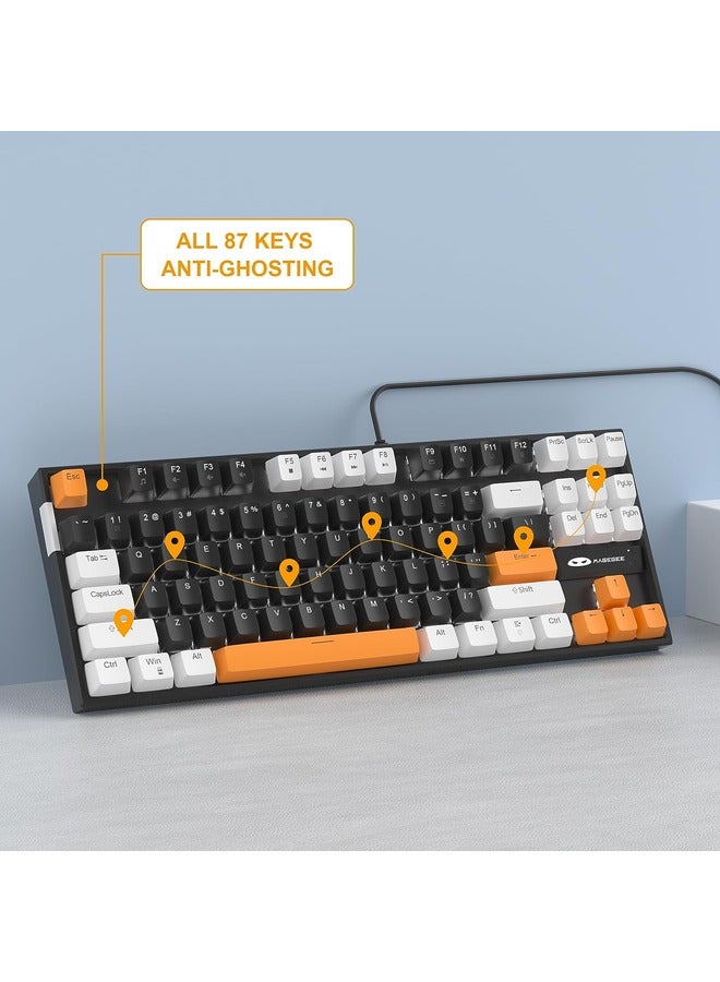MageGee Mechanical Gaming Keyboard with Brown Switch, LED White Backlit Keyboard, 87 Keys Compact TKL 75% Wired - Black/White - Image 3