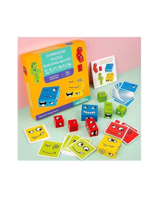Changing Facial Expressions Wooden Block Puzzles, Multiplayer Blocks Designed to Improve Kids' Thinking Skills, Parent-Child Board Games in STEAM for Kids - Image 1