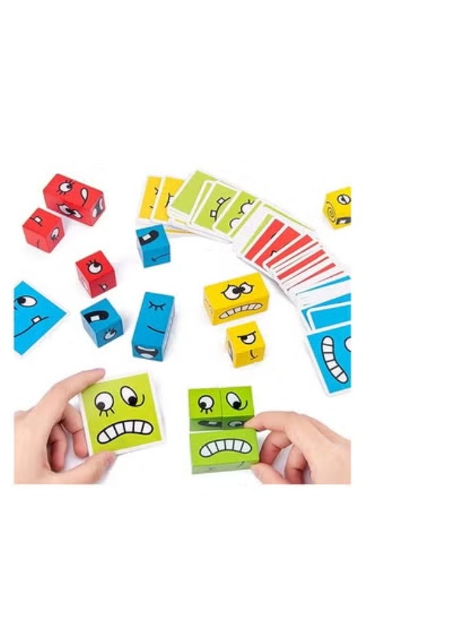 Changing Facial Expressions Wooden Block Puzzles, Multiplayer Blocks Designed to Improve Kids' Thinking Skills, Parent-Child Board Games in STEAM for Kids - Image 3