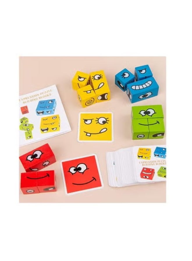 Changing Facial Expressions Wooden Block Puzzles, Multiplayer Blocks Designed to Improve Kids' Thinking Skills, Parent-Child Board Games in STEAM for Kids - Image 4