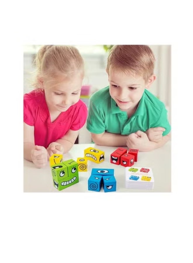 Changing Facial Expressions Wooden Block Puzzles, Multiplayer Blocks Designed to Improve Kids' Thinking Skills, Parent-Child Board Games in STEAM for Kids - Image 2