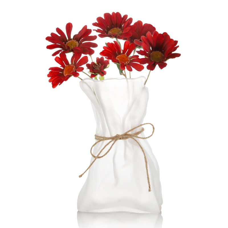 WHJY Glass Purse Vase for Flowers Glass Bag Vase Matte Aesthetic Flower Vase Unique Home Dcor for Wedding Dinning Bookshelf