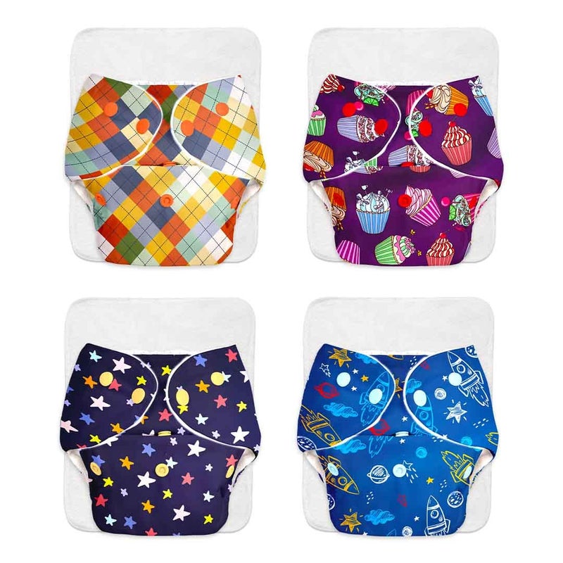 Superbottoms حزمة سوبر بوتومز الأساسية السهلة من 4 حفاضات + 4 إدخالات، حزمة مدمجة من حفاضات قماش قابلة للغسل وإعادة الاستخدام بأحجام متنوعة مع ماصات جافة، 5-17 كيلوغرام، الخيار 3، للأطفال الرضع - Image 1