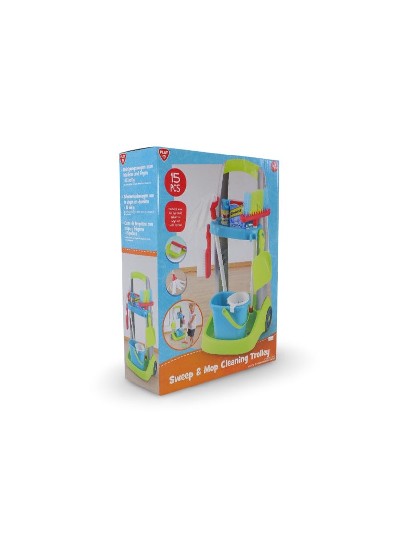 PlayGo Sweep & Mop Cleaning Trolley – 15 Pcs - Image 1