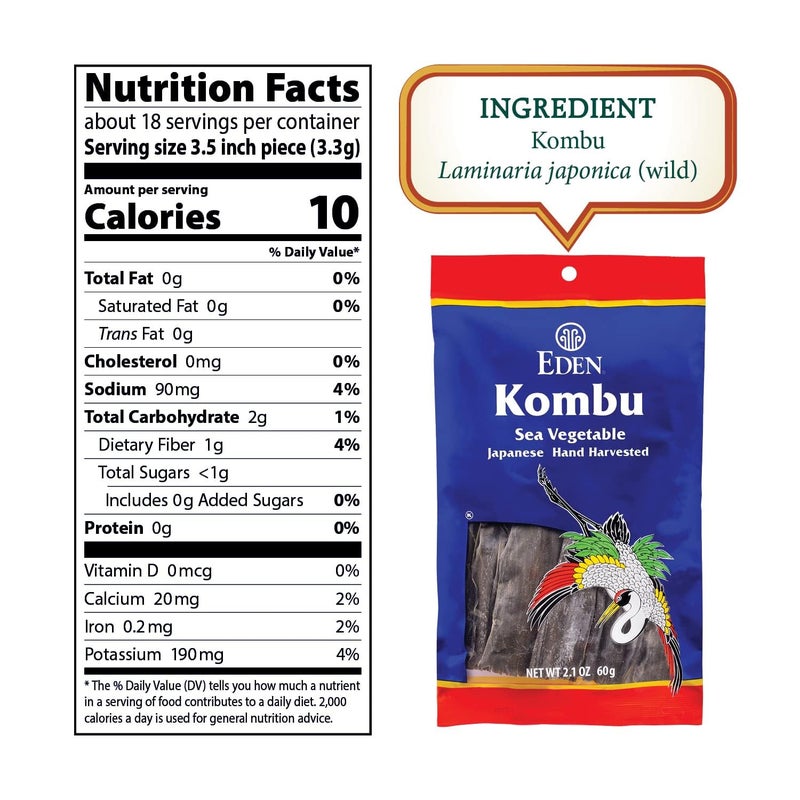 Eden Kombu, Wild Japanese Hand Harvested Sea Vegetable, Hokkaido, Dashi, Seaweed, 2.1 Oz (6-Pack) - Image 2