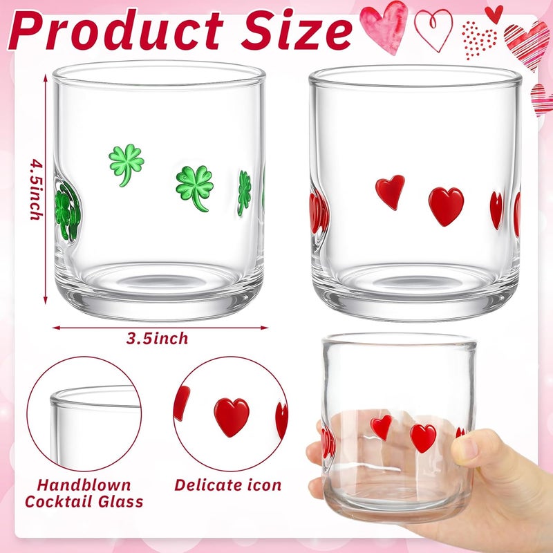 Skylety Set of 2 Valentine Icon Juice Glass 14oz Coquette Heart and Clover Glass Cup Coquette Coffee Mug Gifts for Women Girls Mothers Day Birthday Bridal Shower Gifts - Image 2