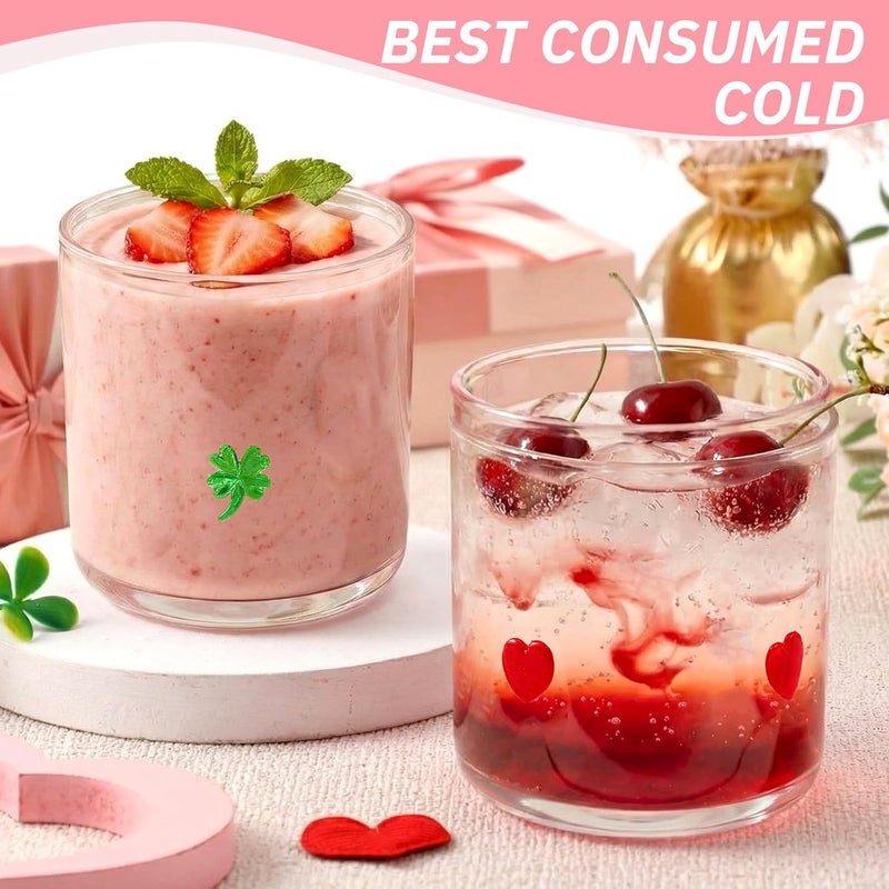 Skylety Set of 2 Valentine Icon Juice Glass 14oz Coquette Heart and Clover Glass Cup Coquette Coffee Mug Gifts for Women Girls Mothers Day Birthday Bridal Shower Gifts - Image 4