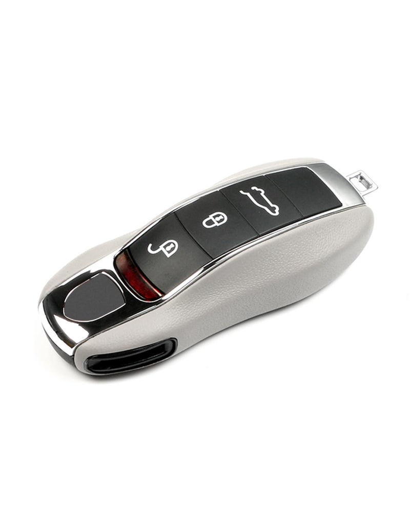 LIMBQS Leather Key Fob Cover for Porsche Macan Panamera 911 Key Chain Keychain Key Cover for Porsche Cayenne 718 Cayman Boxster Accessories Sub Gray