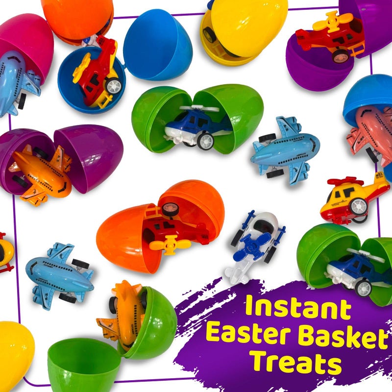 stargo 8 Pack Colorful Prefilled Easter Eggs bulk with toys - mini Aircraft, pull-back Helicopters & Airplanes. Plastic Easter Eggs Filled, Basket Fillers Egg Hunts, Party Favors, Boys Goodie Bags - Image 5