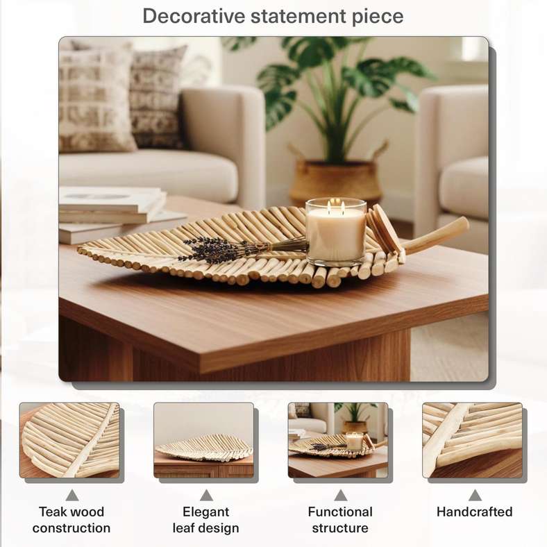 Pan Home Natural Teak Wood Leaf Platter - 41x9x80cm - Image 4