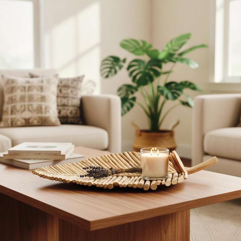 Pan Home Natural Teak Wood Leaf Platter - 41x9x80cm - Image 1