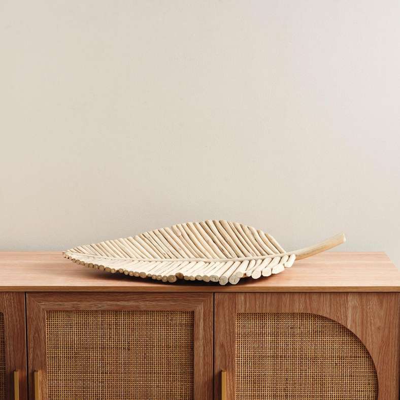 Pan Home Natural Teak Wood Leaf Platter - 41x9x80cm - Image 3
