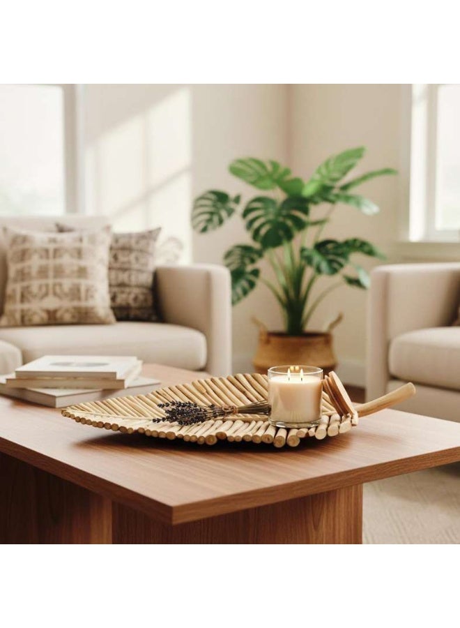 Pan Home Natural Teak Wood Leaf Platter - 41x9x80cm - Image 1