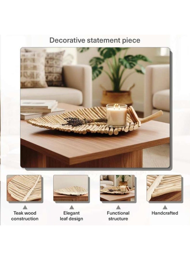 Pan Home Natural Teak Wood Leaf Platter - 41x9x80cm - Image 4