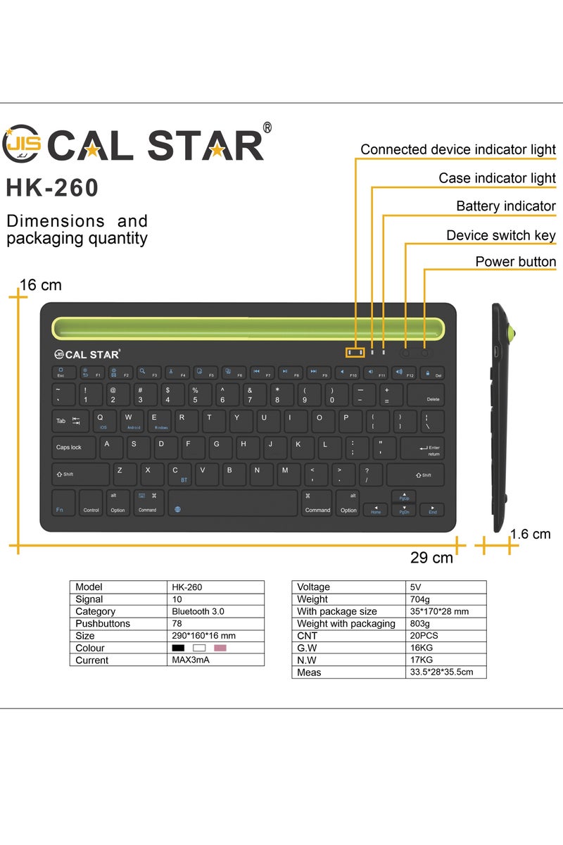 CAL STAR HK-260 Slim Rechargeable Bluetooth Wireless Keyboard and Mouse Combo for office – 78 Keys, USB-C, Multi-Device Support for Laptop, Tablet & Phone - Image 4