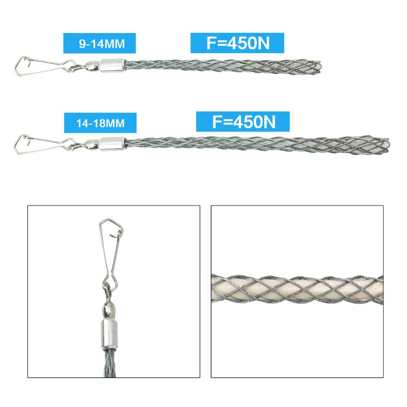 VGongTech Cable Pulling Grip Sock Galvanizing Steel Cable Sock Kit Antislip Flexible Eye Mesh Rope Pipe Cable Wire Pulling Grips Lassos 12-15mm - Image 2