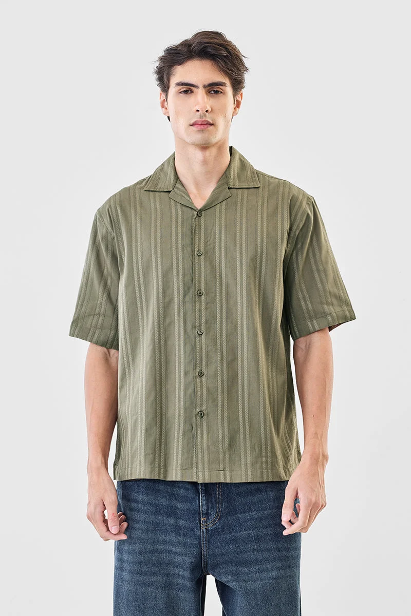 Snitch Olive 100% Cotton Box Fit Textured Shirt for Men | Best Price UAE