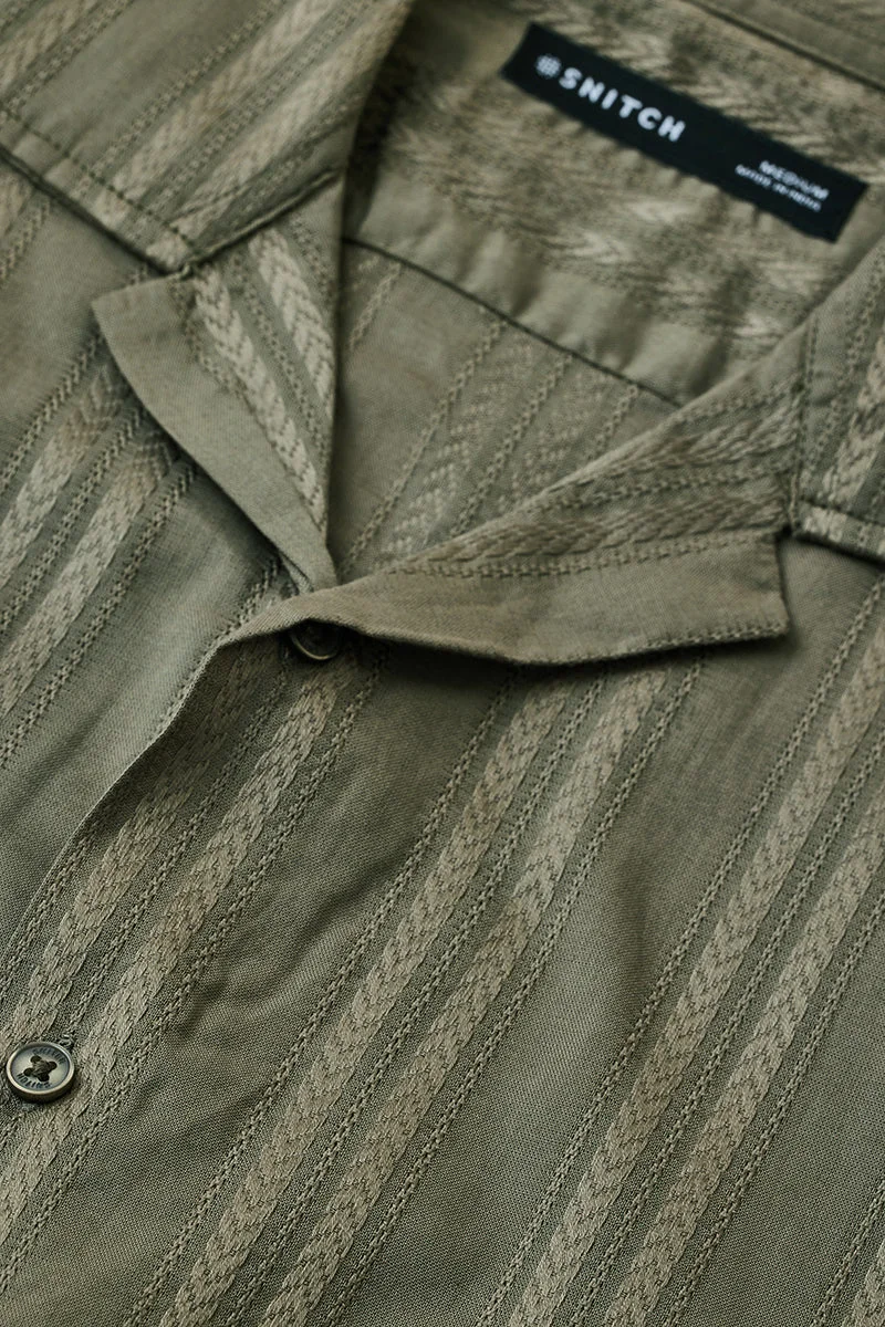 Snitch Olive 100% Cotton Box Fit Textured Shirt for Men | Best Price UAE