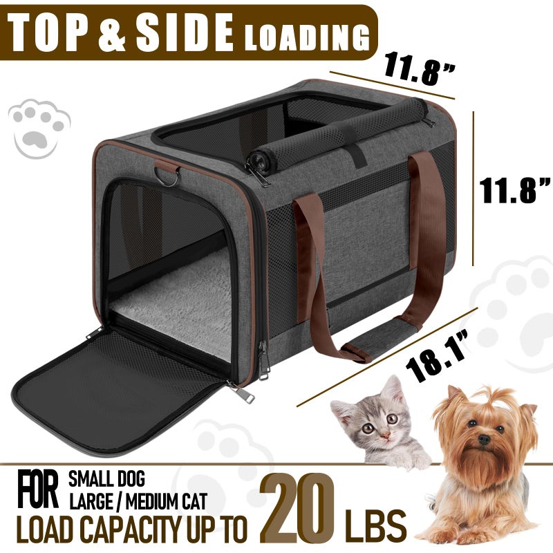 GAPZER Small Dog Carrier Cage Soft Chihuahua / Softshell Big Cat Carrier Maine Coon / Pet Taxi Carrying Bag over 25lbs / Top Loader Travel Kennel Brown - Image 3