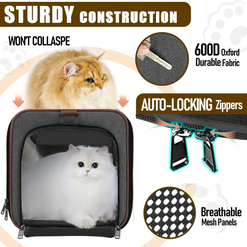 GAPZER Small Dog Carrier Cage Soft Chihuahua / Softshell Big Cat Carrier Maine Coon / Pet Taxi Carrying Bag over 25lbs / Top Loader Travel Kennel Brown - Image 2