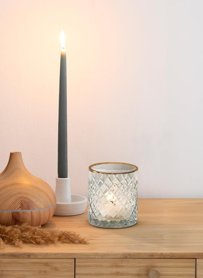 سيرين سبيسيز ليفينج مجموعة من 4 حوامل شموع زجاجية مربعة محفورة بحواف ذهبية من Serene Spaces Living، مثالية لتزيين حفلات الزفاف والحفلات والمناسبات، يبلغ ارتفاعها 3 بوصات وقطرها 2.5 بوصة. - Image 3