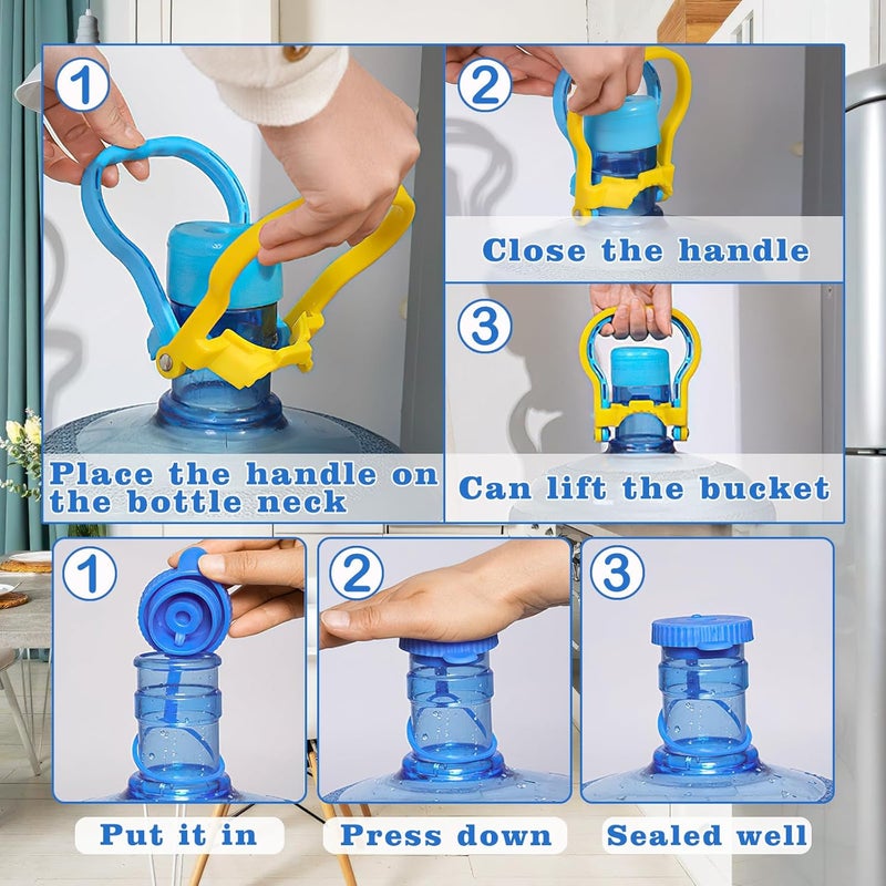 Nokiils 2 Pack 5 Gallon Water Bottle Handle, Stable Ergonomic Water Jug Handle, Drinking Water Bottle Heavy Duty Clip with 4pcs 5 Gallon Water Jug Caps - Image 3