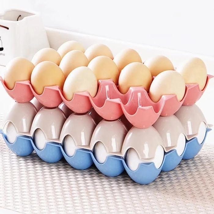 ATOOZED Egg Tray Storage Container 15 Eggs Storage Holder Refrigerator with Lid Fridge Egg Holder Tray Bin Contain Colour May Vary2 PCS - Image 1