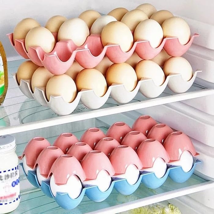 ATOOZED Egg Tray Storage Container 15 Eggs Storage Holder Refrigerator with Lid Fridge Egg Holder Tray Bin Contain Colour May Vary2 PCS - Image 5