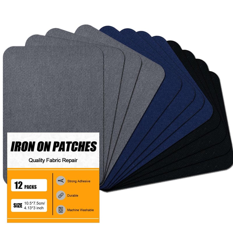 MOONSJONES Iron on Patches for Fabric Clothes, Iron-on Patch Repairing Inside & Outside Holes for Jeans, Backpacks, Down Jackets, Hat, Pants, Sweaters (7.5 cm x 10.5 cm) - 12Pcs - Image 1