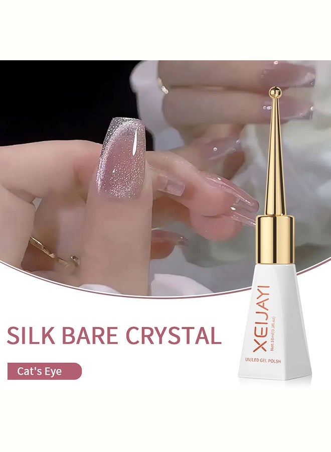 XEIJAYI Silk Bare Crystal Cat Eye Gel Nail Polish, Nude Pink UV/LED Soak-Off Gel with Shimmer Effect, Long-Lasting Nail Art Color with Magnetic Wand, 10ml - Image 3
