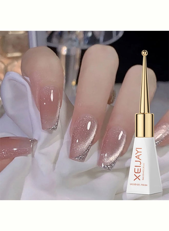 XEIJAYI Silk Bare Crystal Cat Eye Gel Nail Polish, Nude Pink UV/LED Soak-Off Gel with Shimmer Effect, Long-Lasting Nail Art Color with Magnetic Wand, 10ml - Image 4