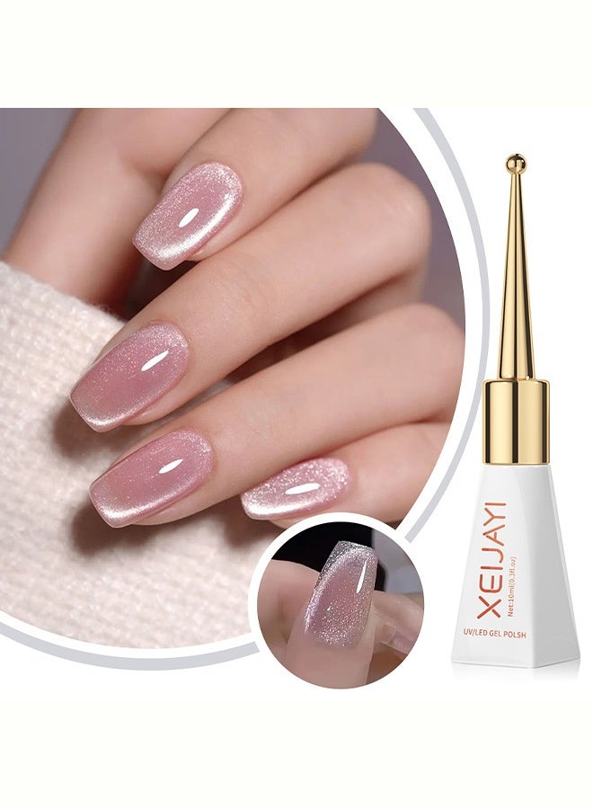XEIJAYI Silk Bare Crystal Cat Eye Gel Nail Polish, Nude Pink UV/LED Soak-Off Gel with Shimmer Effect, Long-Lasting Nail Art Color with Magnetic Wand, 10ml - Image 1