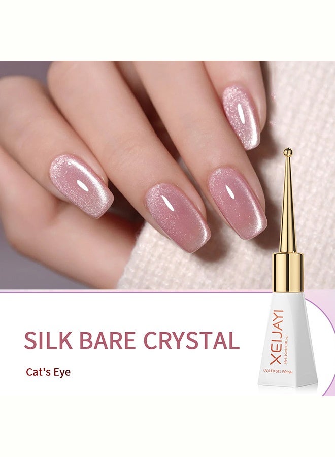 XEIJAYI Silk Bare Crystal Cat Eye Gel Nail Polish, Nude Pink UV/LED Soak-Off Gel with Shimmer Effect, Long-Lasting Nail Art Color with Magnetic Wand, 10ml - Image 2