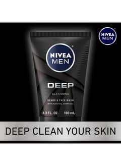 NIVEA MEN NIVEA MEN DEEP Cleansing Beard and Face Wash, Natural Charcoal Facial Cleanser Helps Remove Dirt and Excess Oils, 3 Pack of 3.3 Fl Oz Tubes  - Image 4