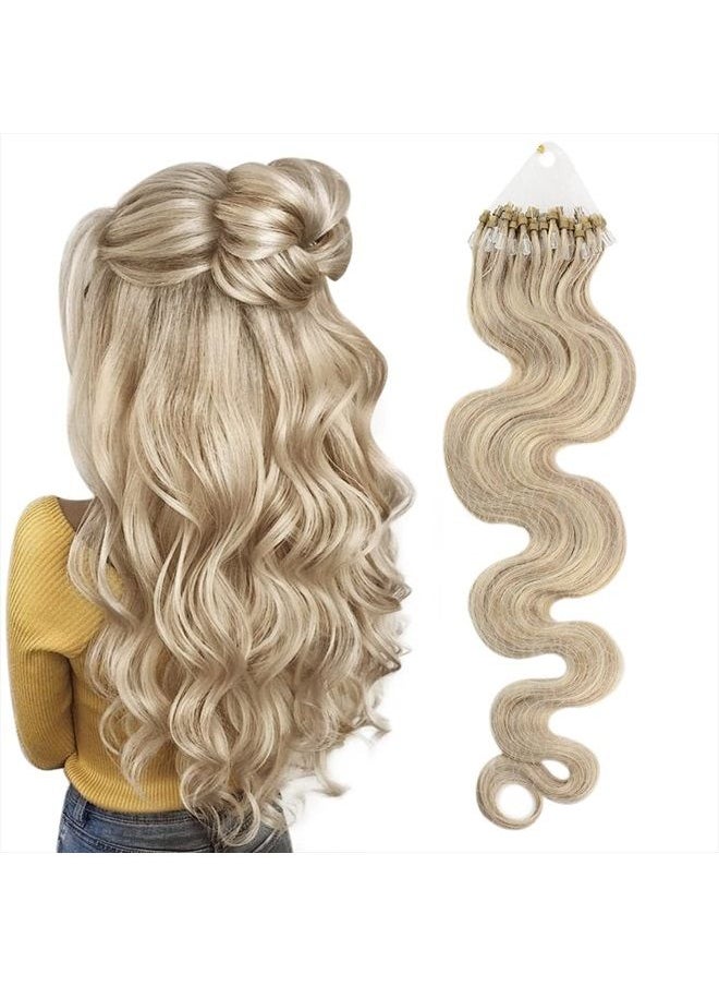 Moresoo - 24 Inch Micro Link Hair Extensions Highlight Ash Blonde #18 With Bleach Blonde Microlink Hair Extensions Human Hair Body Wave Micro Loop Hair Extensions 50S 50G 1G/S - Image 1