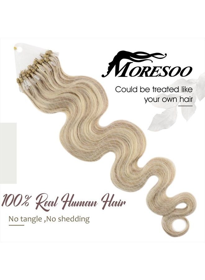 Moresoo - 24 Inch Micro Link Hair Extensions Highlight Ash Blonde #18 With Bleach Blonde Microlink Hair Extensions Human Hair Body Wave Micro Loop Hair Extensions 50S 50G 1G/S - Image 1